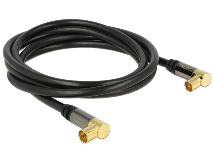 Delock 88865 Antennakábel IEC(koax)-dugó 90 > IEC (koax)-hüvely 90 RG-6/U 2 m fekete