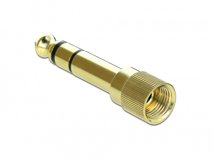 Delock 66390 Átalakító 6,35 mm sztereo apa   3,5 mm sztereo anya 3 pólusú fém, csavarozható