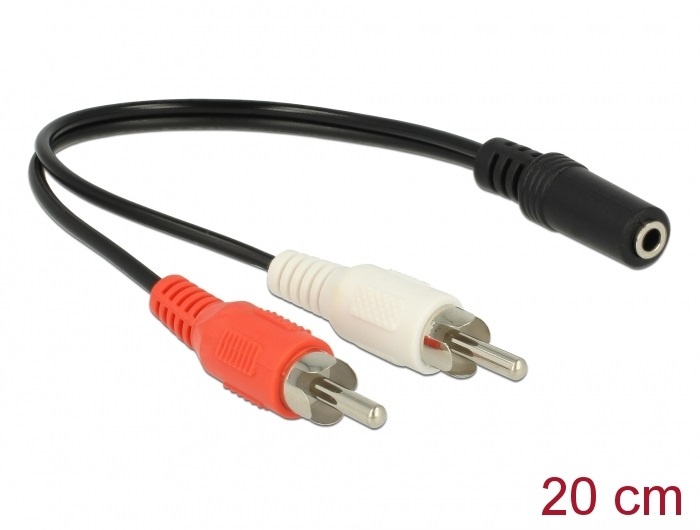 Delock 85806 Audio (Hang)kábel 2 x RCA apa   1 x 3,5 mm 3 tűs Sztereo Jack 20 cm
