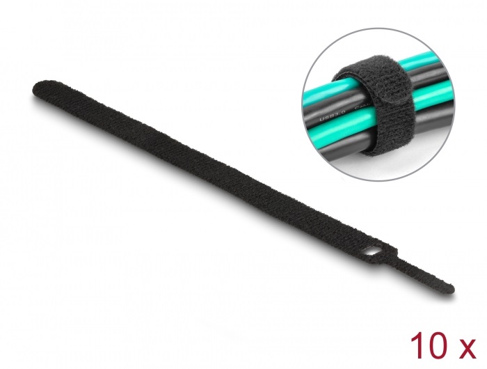 Delock 19011 Befűzős kábelkötegelő hossza 200 mm fekete 12 mm, 10 db.