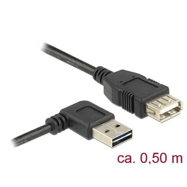 Delock 85177 Bővítő kábel EASY-USB 2.0-s A- típusú csatlakozódugó, ívelt bal / jobb > USB 2.0 A-típusú hüv