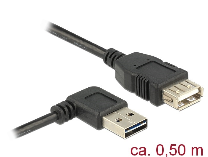 Delock 85177 Bővítő kábel EASY-USB 2.0-s A- típusú csatlakozódugó, ívelt bal / jobb > USB 2.0 A-típusú hüv