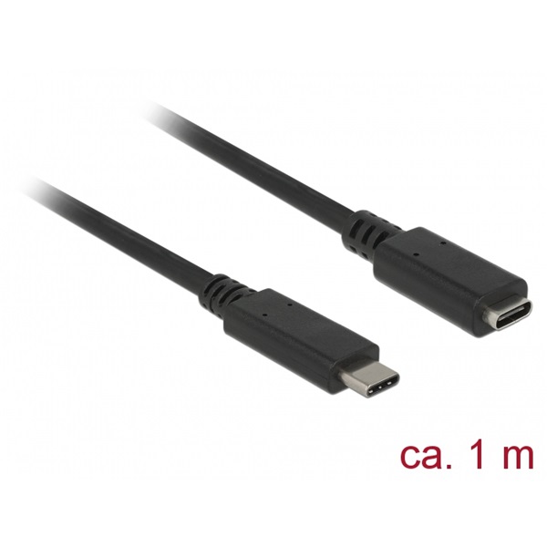 Delock 85533 Bovítokábel SuperSpeed USB (USB 3.1 Gen 1) USB Type-C dugó > hüvely, 3 A, 1,0 m, fekete