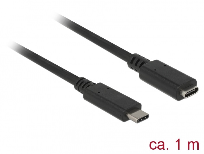 Delock 85533 Bovítokábel SuperSpeed USB (USB 3.1 Gen 1) USB Type-C dugó > hüvely, 3 A, 1,0 m, fekete