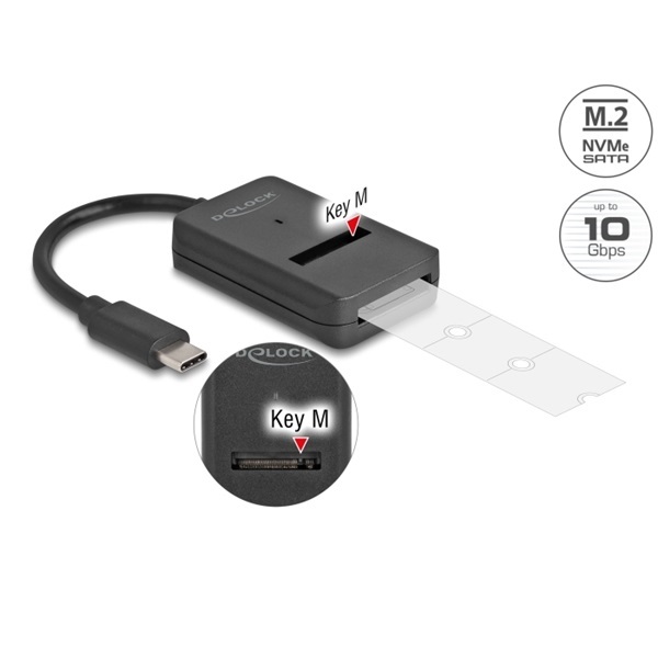 Delock 64198 Combo Converter M.2 NVMe PCIe vagy SATA SSD USB Type-C 10 Gbps sebességgel