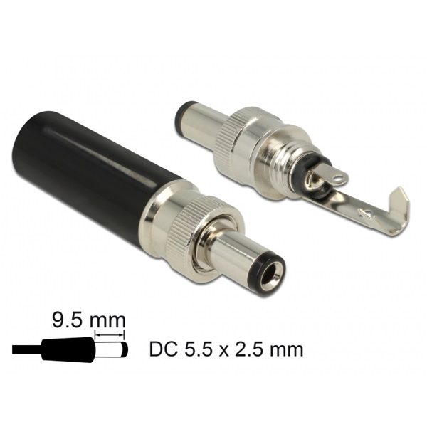 Delock 89914 DC csatlakozó apa 5,5 x 2,5 mm dugómérettel és 9,5 mm hosszal