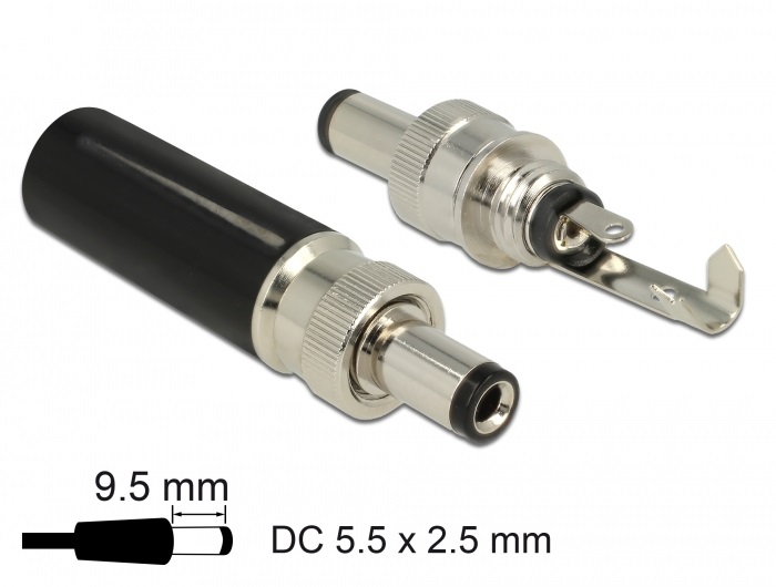 Delock 89914 DC csatlakozó apa 5,5 x 2,5 mm dugómérettel és 9,5 mm hosszal