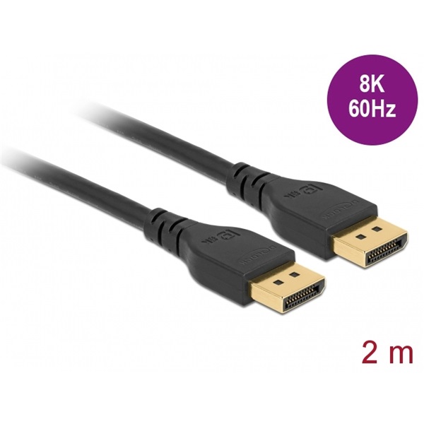Delock 85910 DisplayPort kábel 8K 60 Hz 2 m DP 8K tanúsítvánnyal retesz nélküli