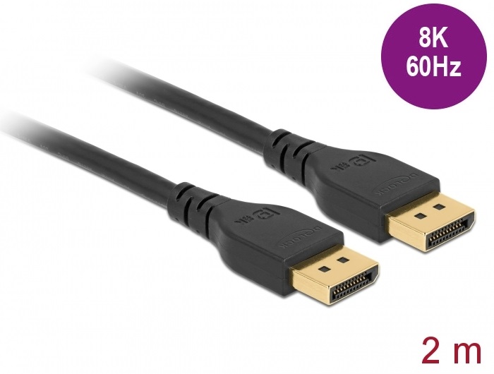 Delock 85910 DisplayPort kábel 8K 60 Hz 2 m DP 8K tanúsítvánnyal retesz nélküli