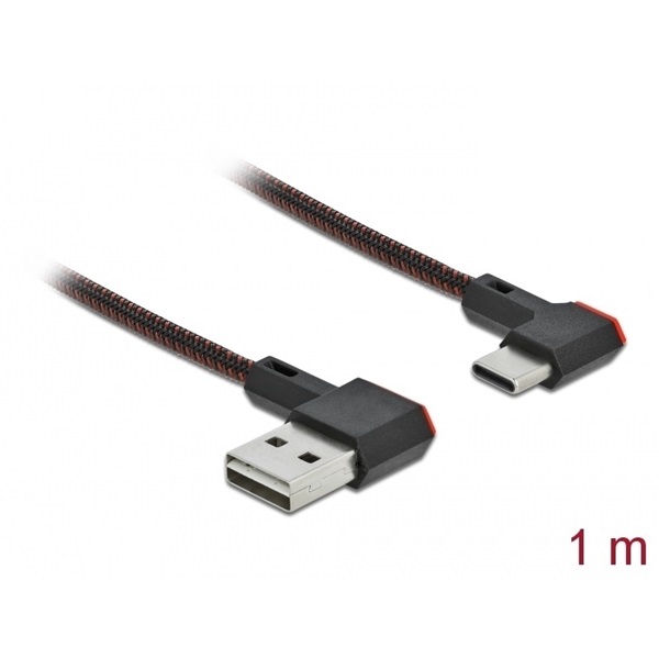 Delock 85281 EASY-USB 2.0 kábel A-típusú csatlakozódugó - USB Type-C  csatlakozódugó, ívelt bal / jobb, 1