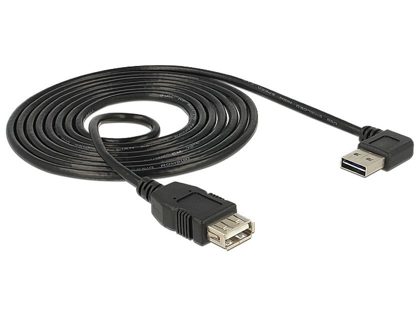Delock 83552 EASY-USB kábel "A" jobbra/balra 90 -s dugó és USB2.0 "A" aljzat csatlakozókkal 2m