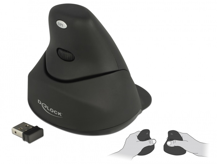 Delock 12553 Ergonomikus, függoleges, 4 gombos 2,4 GHz-os,vezetéknélküli, lézer egér - bal és jobb kezesek