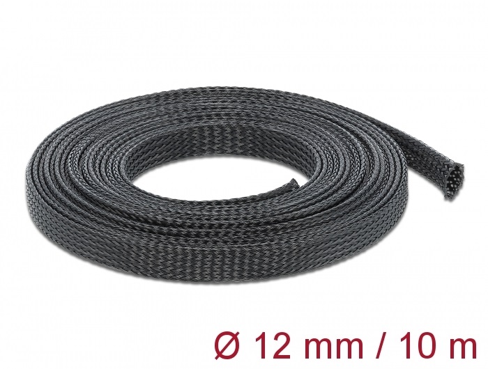 Delock 18902 Fonott kábelharisnya nyújtható 10 m x 12 mm fekete