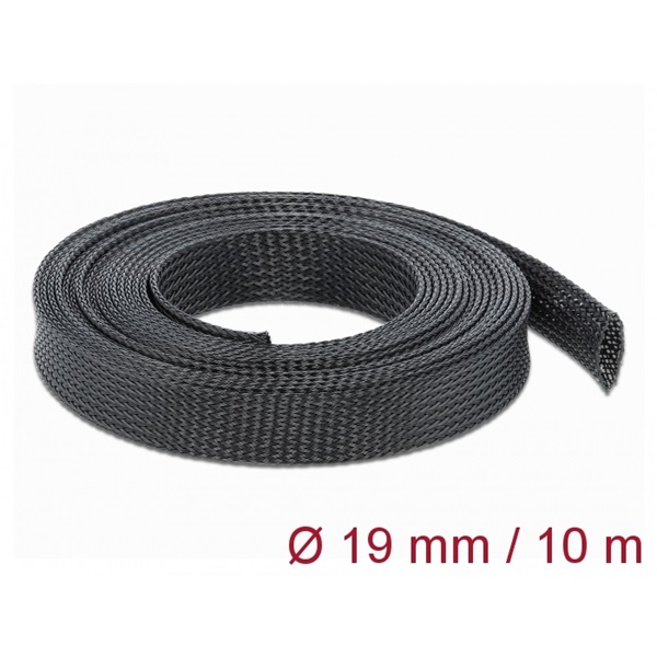 Delock 18903 Fonott kábelharisnya nyújtható 10 m x 19 mm fekete