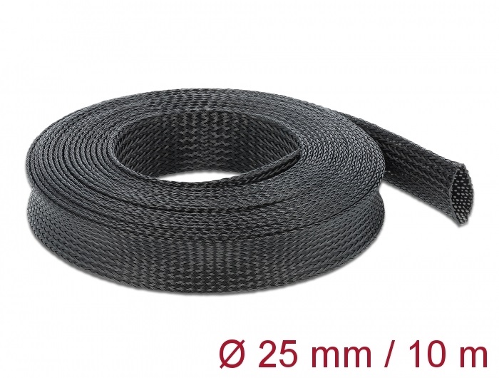 Delock 18904 Fonott kábelharisnya nyújtható 10 m x 25 mm fekete