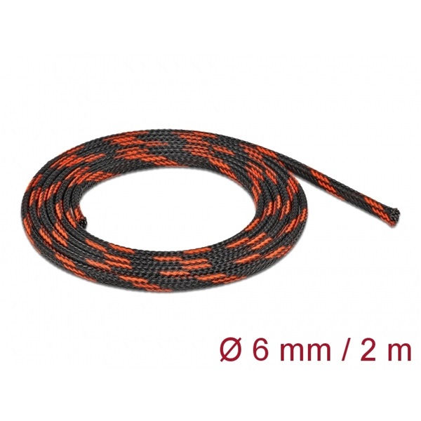 Delock 20738 Fonott kábelharisnya nyújtható 2 m x 6 mm fekete-piros