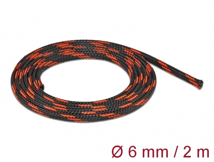 Delock 20738 Fonott kábelharisnya nyújtható 2 m x 6 mm fekete-piros