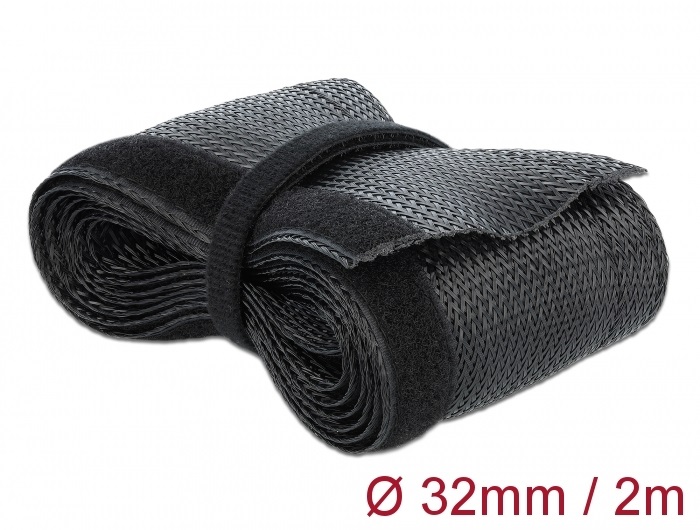 Delock 18858 Fonott kábelharisnya tépozárral 2 m x 32 mm fekete