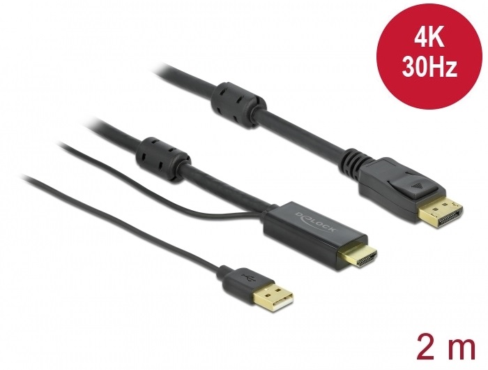 Delock 85964 HDMI - DisplayPort-kábel 4K 30 Hz 2 m