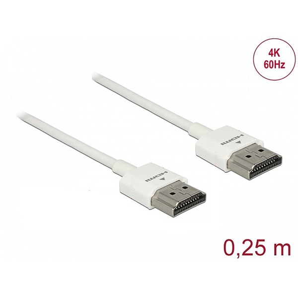 Delock 85120 HDMI-kábel Ethernettel - HDMI-A-csatlakozódugó > HDMI-A-csatlakozódugó, 3D, 4K,0,25 m, vékony