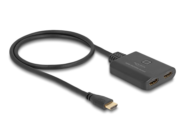 Delock 18645 HDMI kapcsoló 2 x HDMI bemenet - 1 x HDMI kimenet 8K 60 Hz, integrált kábellel 50 cm