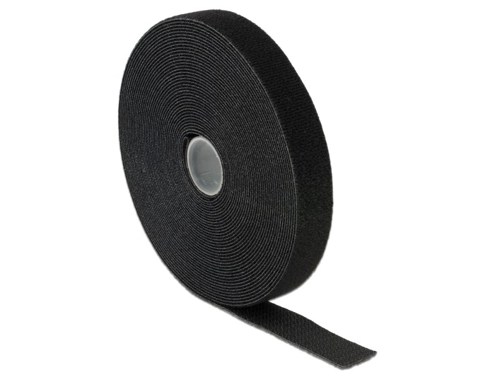 Delock 18716 Hurkolható rögzítok, 10 m x 20 mm (H x Sz) tekercs, fekete