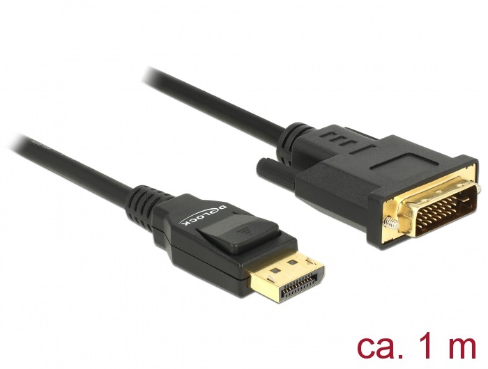Delock 85312 Kábel Displayport 1.2 dugó > DVI 24+1 dugó passzív 1 m fekete