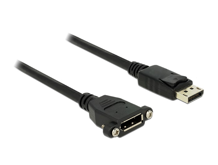 Delock 85114 Kábel, Displayport 1.2 dugó > Displayport hüvely, panelrögzítés, 4K 60 Hz 1 m