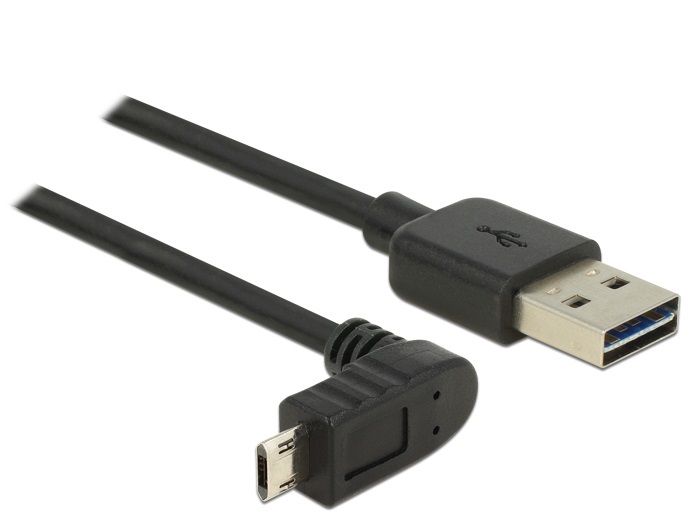Delock 83849 Kábel, EASY-USB 2.0-s A-típusú csat. > EASY-USB 2.0-s Micro-B típusú csat.ívelt 0,5 m, fekete