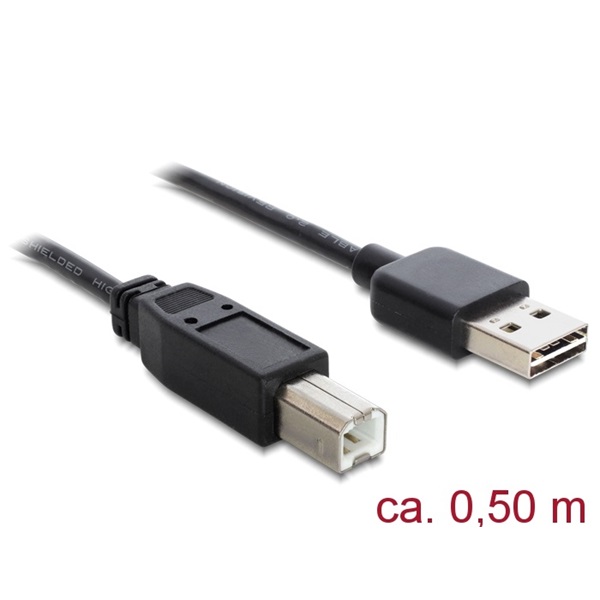 Delock 83684 Kábel, EASY-USB 2.0-s A-típusú csatlakozódugó > USB 2.0-s B-típusú csatlakozódugó, 0,5 m, fek
