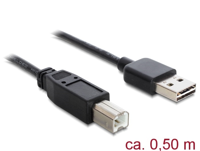 Delock 83684 Kábel, EASY-USB 2.0-s A-típusú csatlakozódugó > USB 2.0-s B-típusú csatlakozódugó, 0,5 m, fek