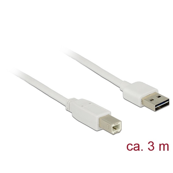 Delock 85154 Kábel, EASY-USB 2.0-s A-típusú csatlakozódugó > USB 2.0-s B-típusú csatlakozódugó, 3 m, fehér