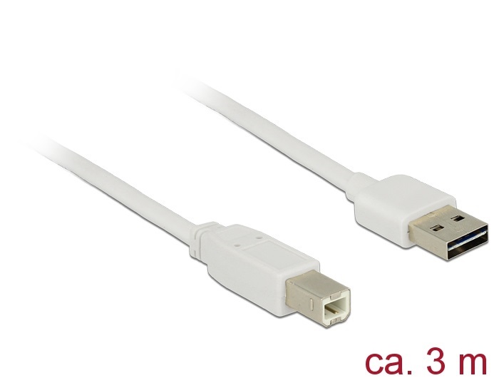 Delock 85154 Kábel, EASY-USB 2.0-s A-típusú csatlakozódugó > USB 2.0-s B-típusú csatlakozódugó, 3 m, fehér