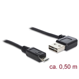 Delock 85163 Kábel, EASY-USB 2.0-s A- típusú csatlakozódugó, ívelt bal / jobb > USB 2.0-s Micro-B-típusú c