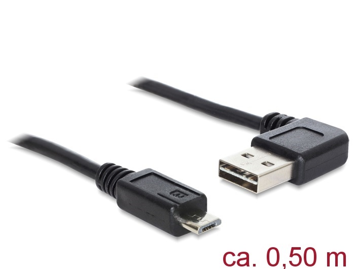 Delock 85163 Kábel, EASY-USB 2.0-s A- típusú csatlakozódugó, ívelt bal / jobb > USB 2.0-s Micro-B-típusú c
