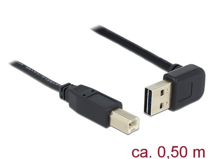 Delock 85183 Kábel EASY-USB 2.0-s A típusú csatlakozódugó, ívelt felfelé / lefelé > USB 2.0-s B-típusú csa