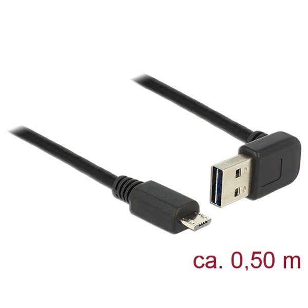 Delock 85203 Kábel EASY-USB 2.0-s A típusú csatlakozódugó, ívelt felfelé / lefelé > USB 2.0-s Micro-B-típu