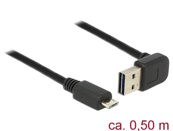 Delock 85203 Kábel EASY-USB 2.0-s A típusú csatlakozódugó, ívelt felfelé / lefelé > USB 2.0-s Micro-B-típu