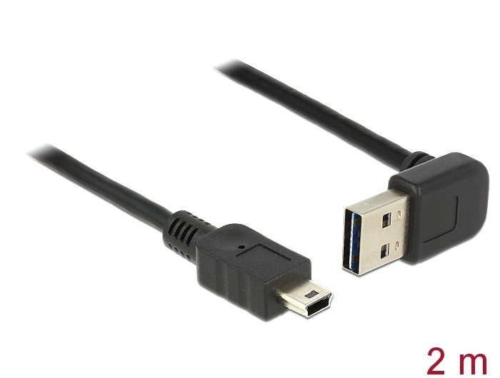 Delock 83544 Kábel EASY-USB 2.0-s A típusú csatlakozódugó, ívelt felfelé / lefelé > USB 2.0-s Mini-B-típus