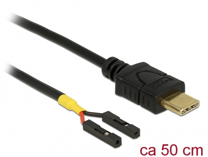 Delock 85473 Kábel USB Type-C  apa > 2 x tüskesori csatlakozó, anya, különálló teljesítmény, 50 cm