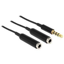Delock 65575 Kábel sztereó dugó 3,5 mm 4 érintkező > 2 x sztereó aljzat 3,5 mm 4 érintkező 25 cm, fekete