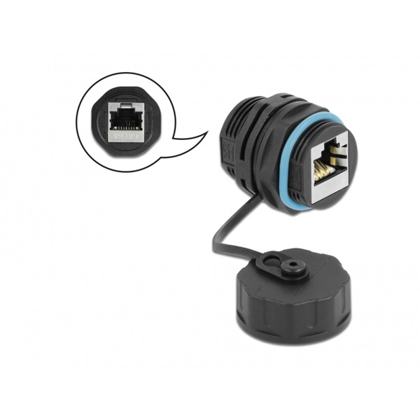 Delock 86695 Kábelcsatlakozó, RJ45 aljzat - RJ45 aljzat, Cat.6A, vízálló védősapkával