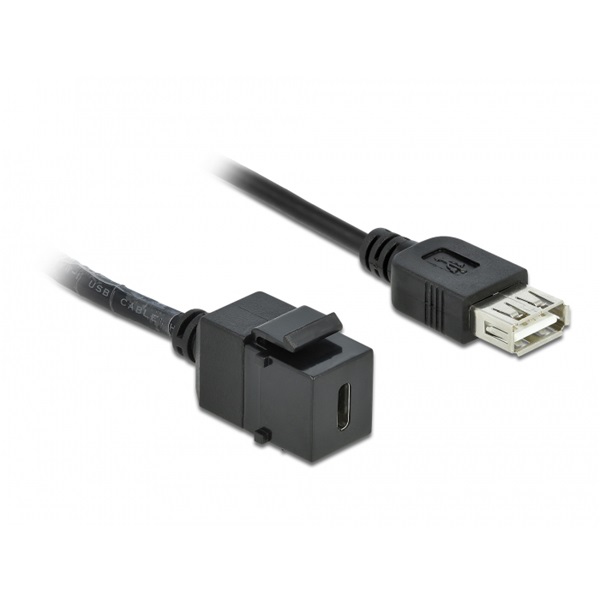 Delock 86384 Keystone modul, USB 2.0 C-csatlakozóhüvely > USB 2.0 A-csatlakozóhüvely, kábellel