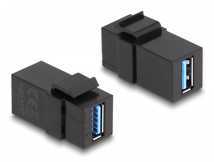Delock 87831 Keystone modul, USB 3.0 A-csatlakozóhüvely > USB 3.0 A-csatlakozóhüvely, fekete (1:1)