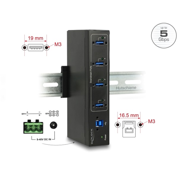 Delock 63309 Külso ipari hub 4 x USB 3.0 A-típusú 15 kV ESD védelemmel