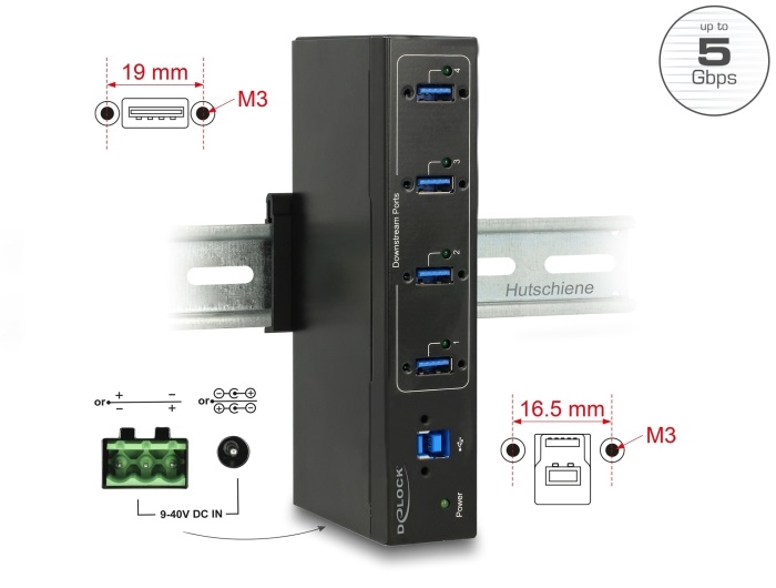 Delock 63309 Külso ipari hub 4 x USB 3.0 A-típusú 15 kV ESD védelemmel