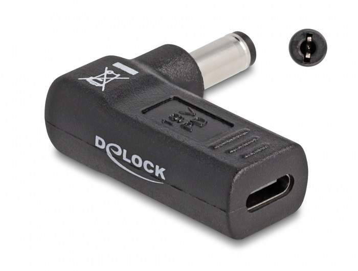 Delock 60010 Laptop töltőkábel adapter USB Type-C  anya - 5,5 x 2,1 mm apa 90  fokban hajlított