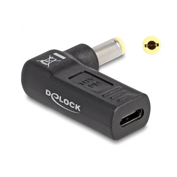 Delock 60011 Laptop töltőkábel adapter USB Type-C  anya - 5,5 x 2,5 mm apa 90  fokban hajlított