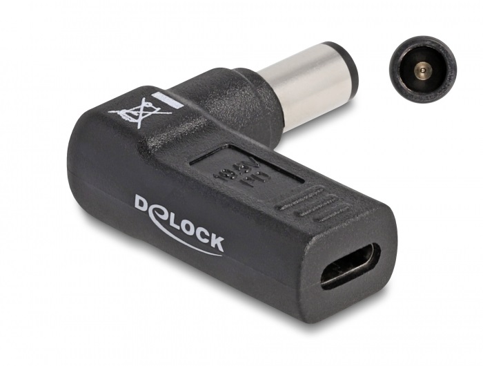 Delock 60008 Laptop töltőkábel adapter USB Type-C  anya - Dell 7,4 x 5,0 mm apa 90  fokban hajlított