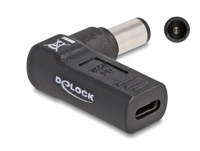 Delock 60005 Laptop töltőkábel adapter USB Type-C  anya - HP 7,4 x 5,0 mm apa 90  fokban hajlított